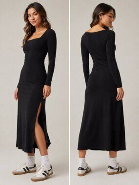 Aerie Offline Real Me XTRA Night Out Black Maxi‎ Dress Stretch Size Small